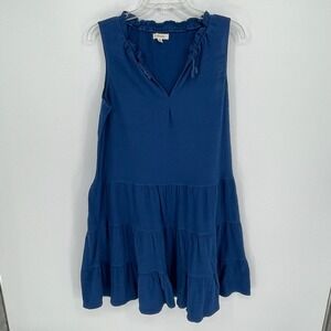 Max Studio Women's Blue Tiered Ruffle Gauze Sleeveless Boho Summer Dress Size M